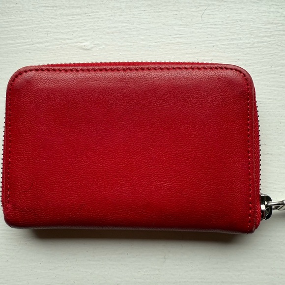 Longchamp Red Leather zip card case coin purse Wallet - Picture 3 of 9